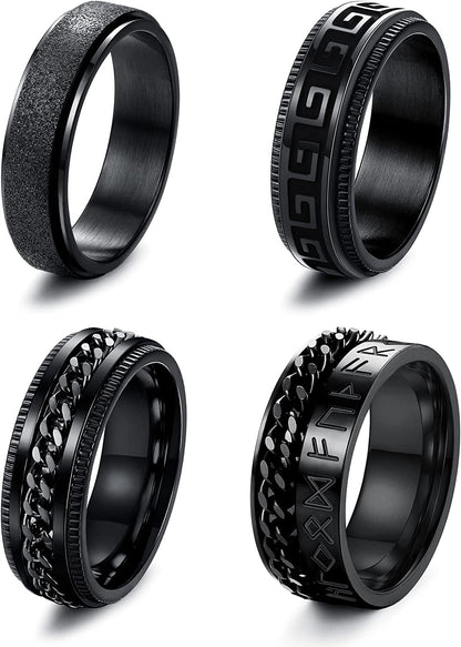 4 -6Pcs Stainless Steel Spinner Ring for Women Mens Fidget Band Rings Moon Star Celtic Stress Relieving Wide Wedding Promise Rings Set Black / 6