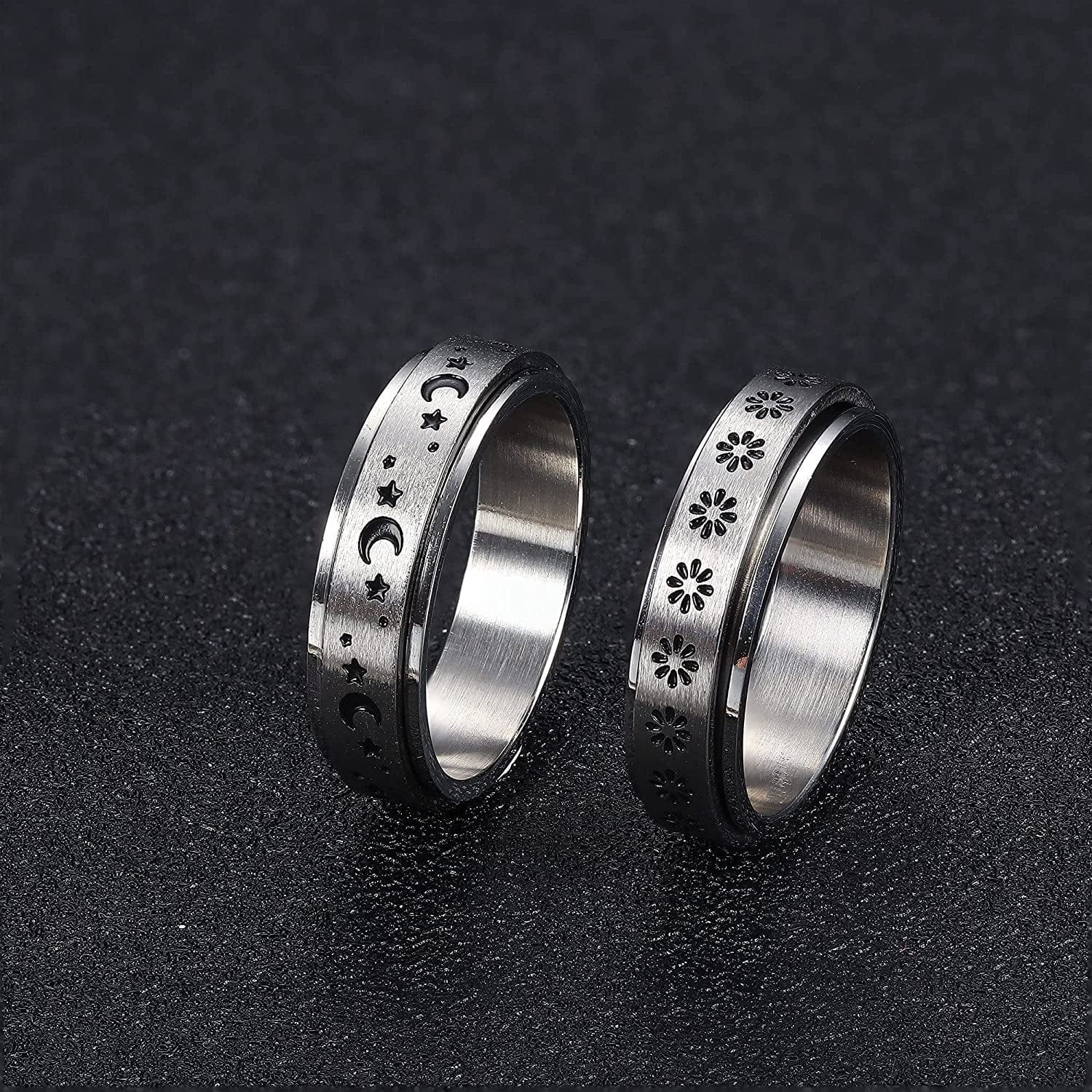 4 -6Pcs Stainless Steel Spinner Ring for Women Mens Fidget Band Rings Moon Star Celtic Stress Relieving Wide Wedding Promise Rings Set