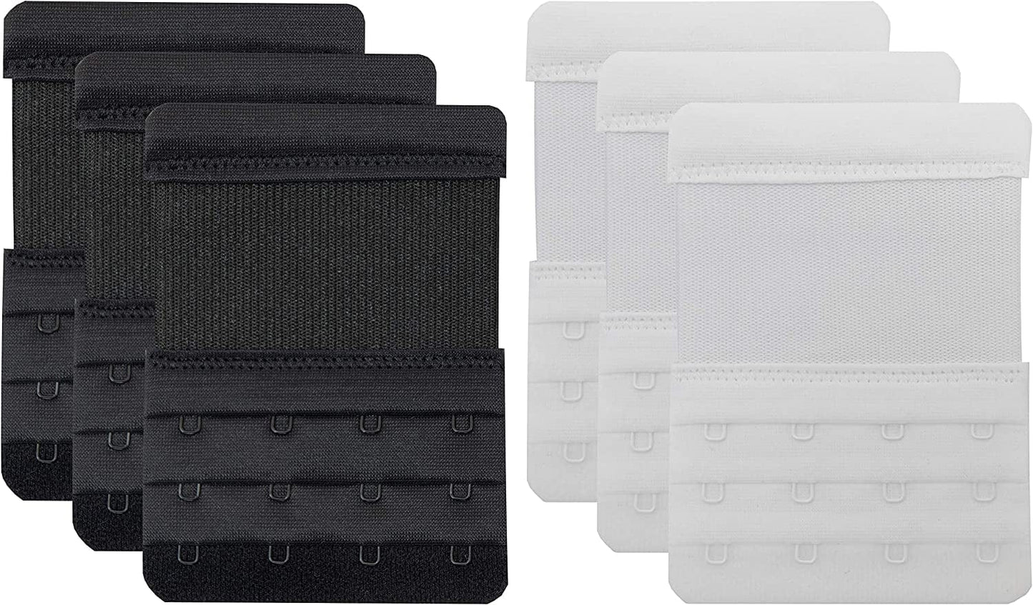 4 Hook Bra Extenders,Stretchy Soft and Comfortable Bra Strap Extender White/Black - 6 Pcs Pack