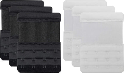 4 Hook Bra Extenders,Stretchy Soft and Comfortable Bra Strap Extender White/Black - 6 Pcs Pack