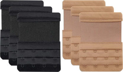 4 Hook Bra Extenders,Stretchy Soft and Comfortable Bra Strap Extender Skin Color/Black- 6 Pcs Pack