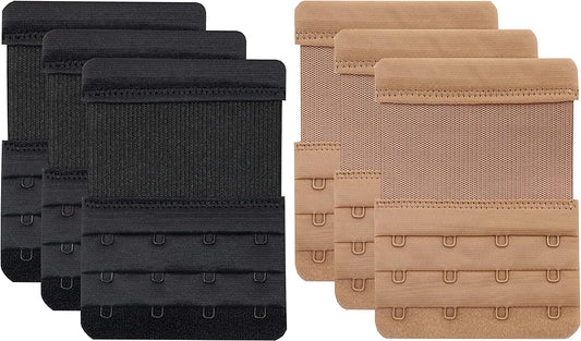 4 Hook Bra Extenders,Stretchy Soft and Comfortable Bra Strap Extender Skin Color/Black- 6 Pcs Pack