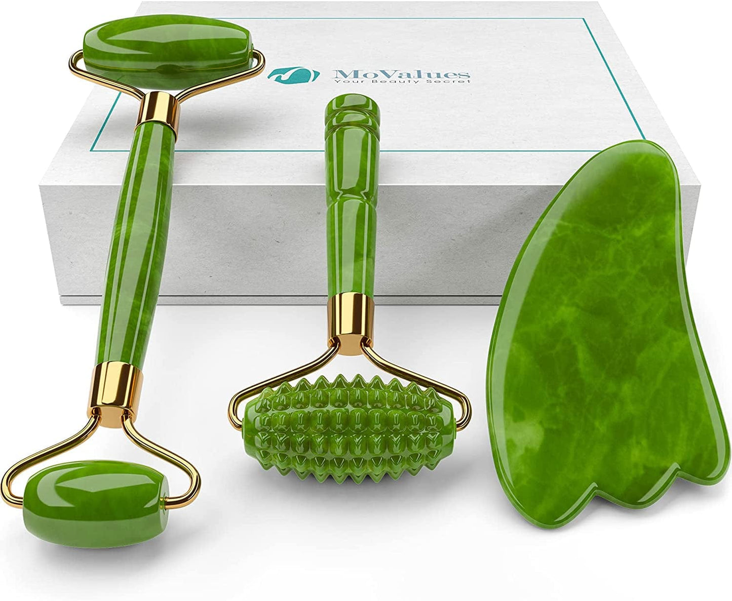 4-In-1 Jade Roller and Gua Sha Set. Jade Face Roller with Eye Massager, Jade Gua Sha, Ridged Roller Massager. Jade Roller for Face Real Jade 100% Jade Stone Roller. Warm Facial Massager or Ice Roller Health & Beauty > Personal Care > Cosmetics > Cosmetic Tools > Skin Care Tools MoValues   