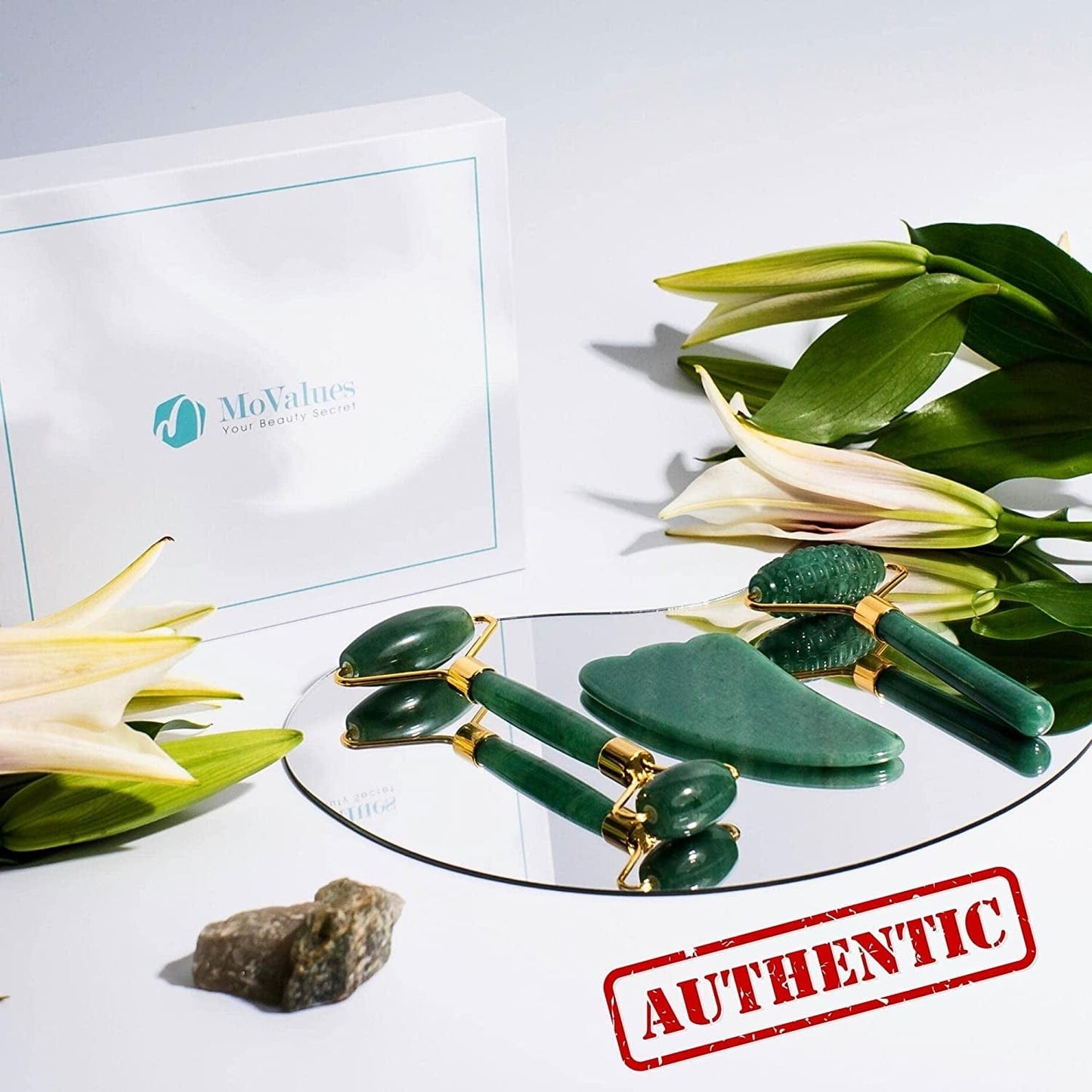 4-In-1 Jade Roller and Gua Sha Set. Jade Face Roller with Eye Massager, Jade Gua Sha, Ridged Roller Massager. Jade Roller for Face Real Jade 100% Jade Stone Roller. Warm Facial Massager or Ice Roller Health & Beauty > Personal Care > Cosmetics > Cosmetic Tools > Skin Care Tools MoValues   