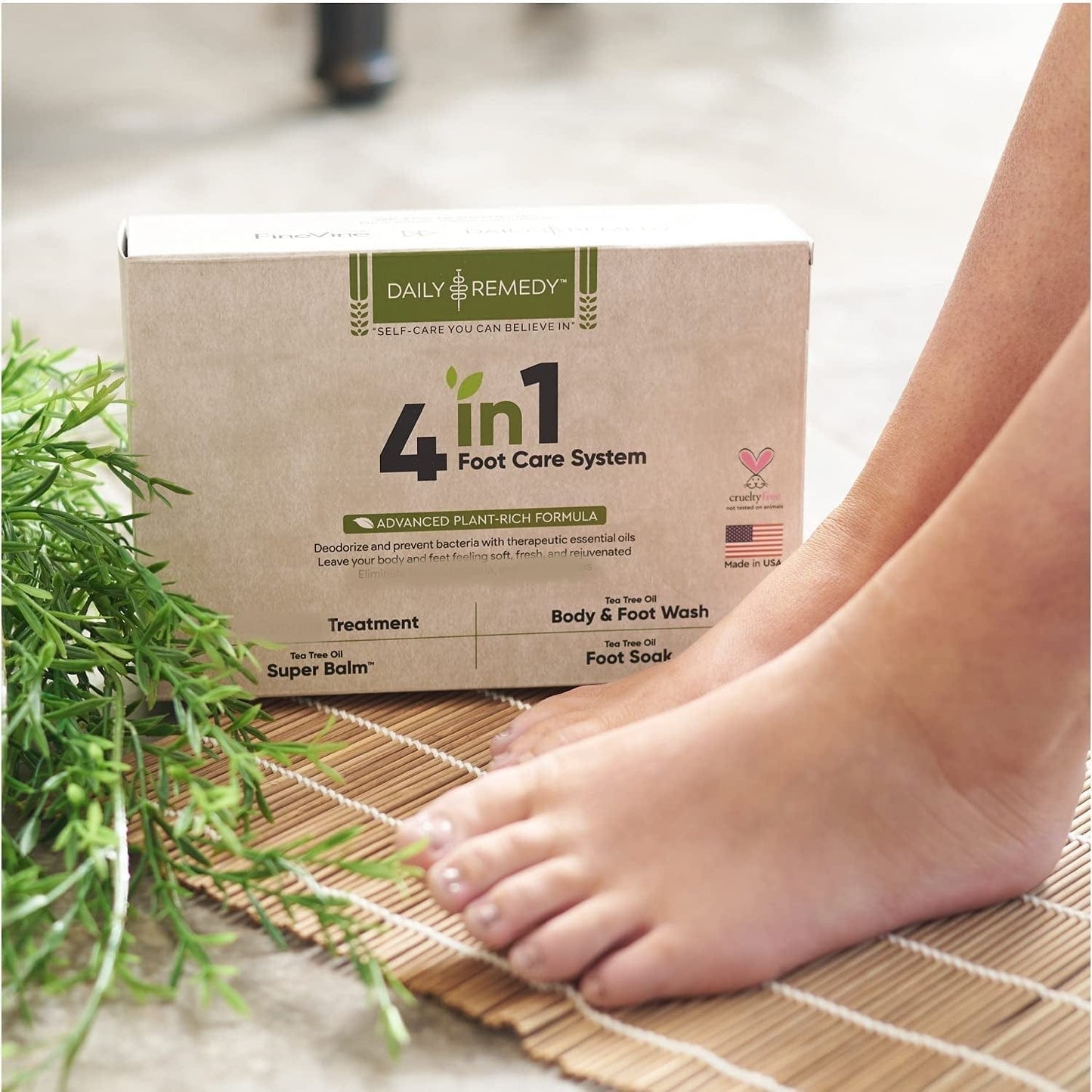 4 in 1 Tea Tree Oil Foot Soak, Super Balm, Nail Repair Oil and Body Wash Set - for Damaged Nails, Itchy Skin, Athletes Foot, Smelly Feet, Cracked Heels and Calluses - Made in the USA Health & Beauty > Personal Care > Foot Care DAILY REMEDY   