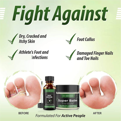 4 in 1 Tea Tree Oil Foot Soak, Super Balm, Nail Repair Oil and Body Wash Set - for Damaged Nails, Itchy Skin, Athletes Foot, Smelly Feet, Cracked Heels and Calluses - Made in the USA Health & Beauty > Personal Care > Foot Care DAILY REMEDY   