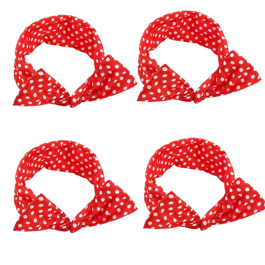 4 Pack Bandanas for Women, Wire Headband Retro Bowknot Polka Dot Wire Hair Holders Red Hairband, 4 Pieces Apparel & Accessories > Clothing Accessories > Bandanas & Headties AHONEY Red  