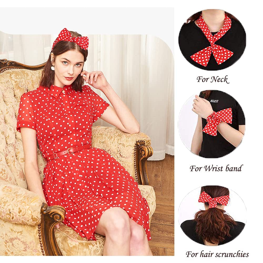 4 Pack Bandanas for Women, Wire Headband Retro Bowknot Polka Dot Wire Hair Holders Red Hairband, 4 Pieces Apparel & Accessories > Clothing Accessories > Bandanas & Headties AHONEY   