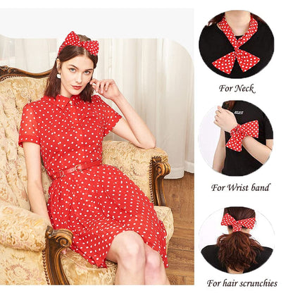 4 Pack Bandanas for Women, Wire Headband Retro Bowknot Polka Dot Wire Hair Holders Red Hairband, 4 Pieces Apparel & Accessories > Clothing Accessories > Bandanas & Headties AHONEY   