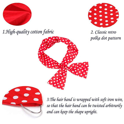 4 Pack Bandanas for Women, Wire Headband Retro Bowknot Polka Dot Wire Hair Holders Red Hairband, 4 Pieces Apparel & Accessories > Clothing Accessories > Bandanas & Headties AHONEY   