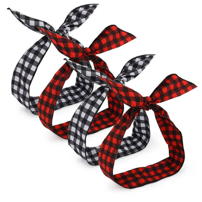 4 Pack Bandanas for Women, Wire Headband Retro Bowknot Polka Dot Wire Hair Holders Red Hairband, 4 Pieces Apparel & Accessories > Clothing Accessories > Bandanas & Headties AHONEY Plaid Red&Blue  