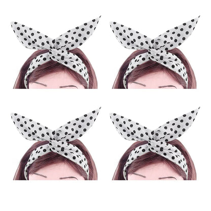 4 Pack Bandanas for Women, Wire Headband Retro Bowknot Polka Dot Wire Hair Holders Red Hairband, 4 Pieces Apparel & Accessories > Clothing Accessories > Bandanas & Headties AHONEY White  