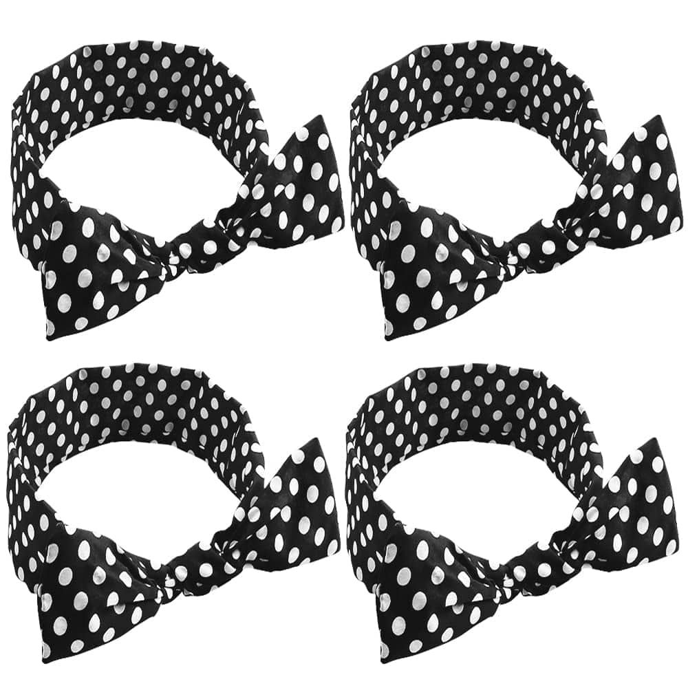 4 Pack Bandanas for Women, Wire Headband Retro Bowknot Polka Dot Wire Hair Holders Red Hairband, 4 Pieces Apparel & Accessories > Clothing Accessories > Bandanas & Headties AHONEY Black  