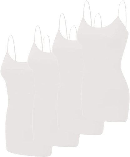 4 Pack Basic Long Camisole for Women Cami Tank Tops with Adjustable Spaghetti Strap (S-3XL) White/White/White/White/White / Large
