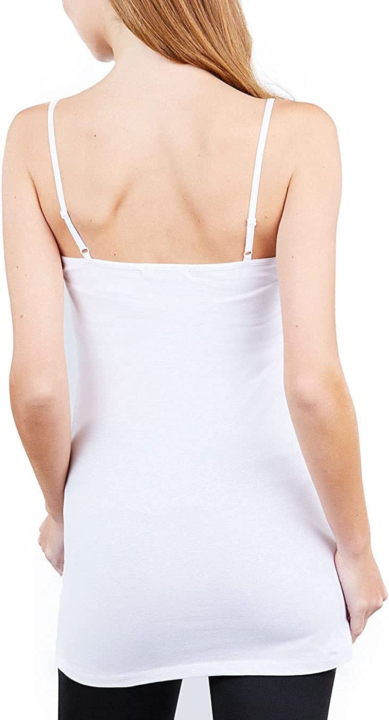 4 Pack Basic Long Camisole for Women Cami Tank Tops with Adjustable Spaghetti Strap (S-3XL)