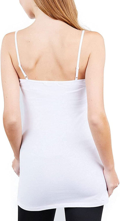 4 Pack Basic Long Camisole for Women Cami Tank Tops with Adjustable Spaghetti Strap (S-3XL)