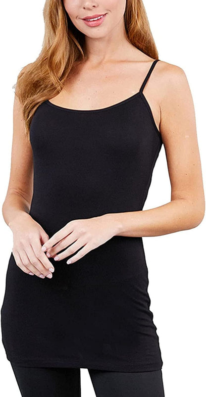 4 Pack Basic Long Camisole for Women Cami Tank Tops with Adjustable Spaghetti Strap (S-3XL)
