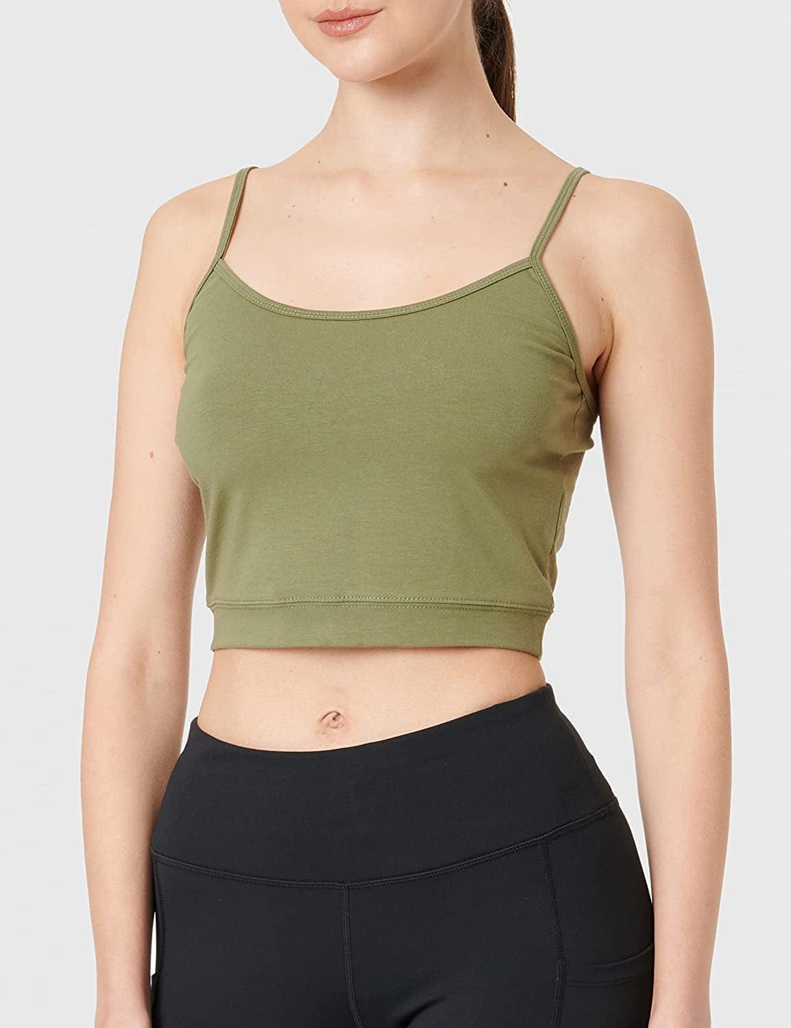 4 Pack Cropped Tank Tops for Women, Spaghetti Strap Crop Top Basic Sports Crop Cami Half Camisoles for Teen Girls
