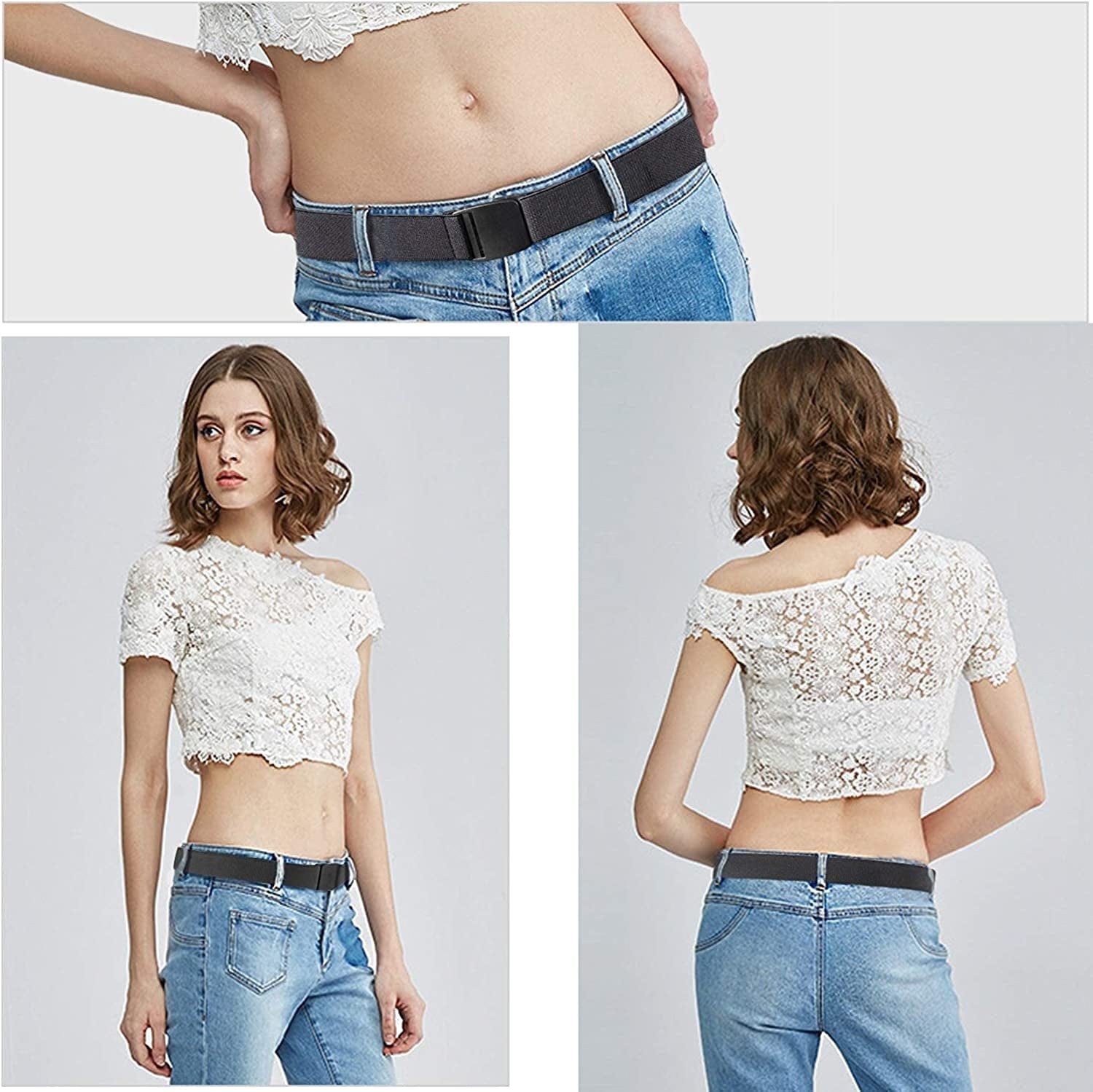 4 Pack Invisible Women Stretch Belt No Show Elastic Web Strap Belt with Flat Buckle for Jeans Pants Dresses Apparel & Accessories > Clothing Accessories > Belts KYLIE MAX   