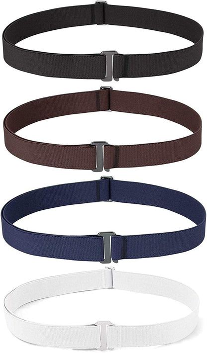 4 Pack Invisible Women Stretch Belt No Show Elastic Web Strap Belt with Flat Buckle for Jeans Pants Dresses Apparel & Accessories > Clothing Accessories > Belts KYLIE MAX A-black+coffee+blue+white US Size 0-16 
