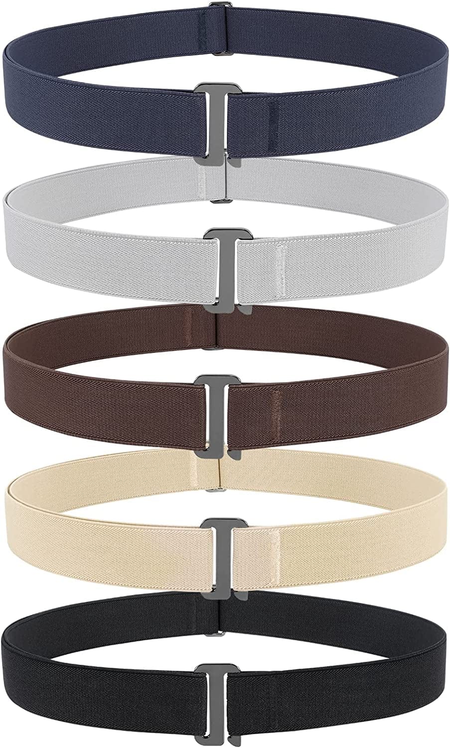 4 Pack Invisible Women Stretch Belt No Show Elastic Web Strap Belt with Flat Buckle for Jeans Pants Dresses Apparel & Accessories > Clothing Accessories > Belts KYLIE MAX N-black+coffee+blue+grey+beige US Size 0-16 