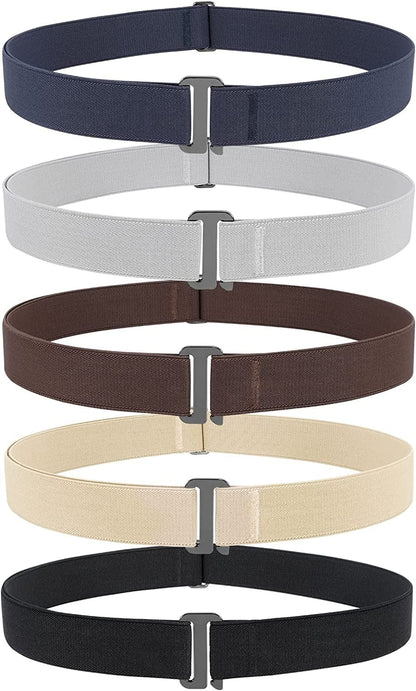 4 Pack Invisible Women Stretch Belt No Show Elastic Web Strap Belt with Flat Buckle for Jeans Pants Dresses Apparel & Accessories > Clothing Accessories > Belts KYLIE MAX N-black+coffee+blue+grey+beige US Size 0-16 