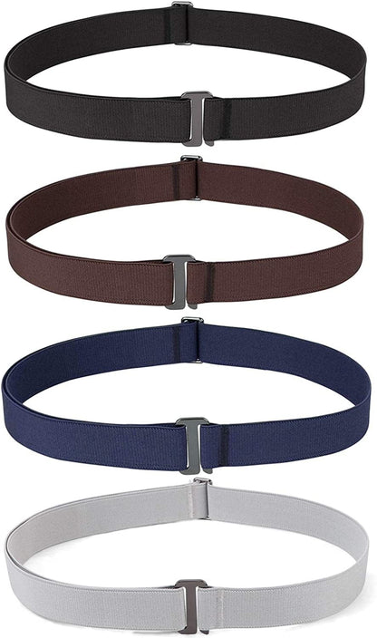 4 Pack Invisible Women Stretch Belt No Show Elastic Web Strap Belt with Flat Buckle for Jeans Pants Dresses Apparel & Accessories > Clothing Accessories > Belts KYLIE MAX C-black+coffee+blue+grey US Size 16+ 