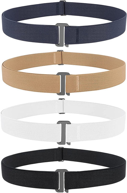 4 Pack Invisible Women Stretch Belt No Show Elastic Web Strap Belt with Flat Buckle for Jeans Pants Dresses Apparel & Accessories > Clothing Accessories > Belts KYLIE MAX B-black+blue+white+khaki US Size 16+ 