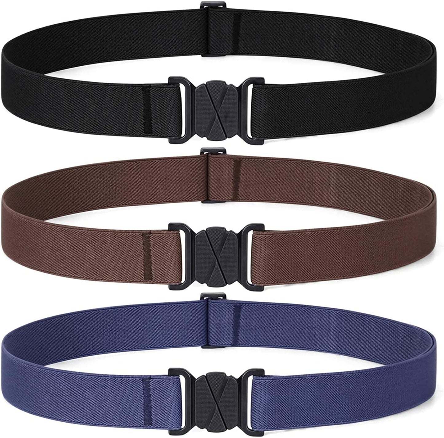 4 Pack Invisible Women Stretch Belt No Show Elastic Web Strap Belt with Flat Buckle for Jeans Pants Dresses Apparel & Accessories > Clothing Accessories > Belts KYLIE MAX J-black+coffee+blue US Size 0-16 