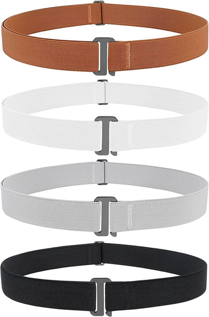 4 Pack Invisible Women Stretch Belt No Show Elastic Web Strap Belt with Flat Buckle for Jeans Pants Dresses Apparel & Accessories > Clothing Accessories > Belts KYLIE MAX L-black+brown+grey+white US Size 0-16 