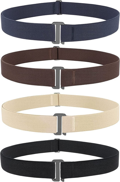 4 Pack Invisible Women Stretch Belt No Show Elastic Web Strap Belt with Flat Buckle for Jeans Pants Dresses Apparel & Accessories > Clothing Accessories > Belts KYLIE MAX K-black+coffee+blue+beige US Size 16+ 