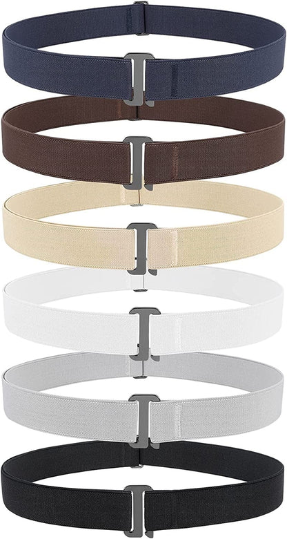4 Pack Invisible Women Stretch Belt No Show Elastic Web Strap Belt with Flat Buckle for Jeans Pants Dresses Apparel & Accessories > Clothing Accessories > Belts KYLIE MAX F-black+coffee+blue+white+beige+grey US Size 0-16 