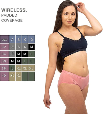 4-Pack Lace Bralletes for Women, Wireless Padded Bra with Adjustable Spaghetti Straps