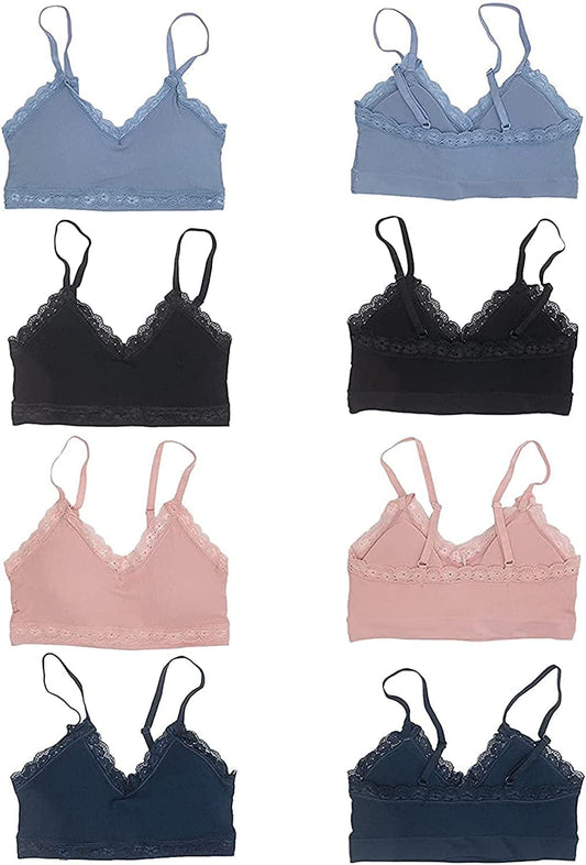 4-Pack Lace Bralletes for Women, Wireless Padded Bra with Adjustable Spaghetti Straps X-Large