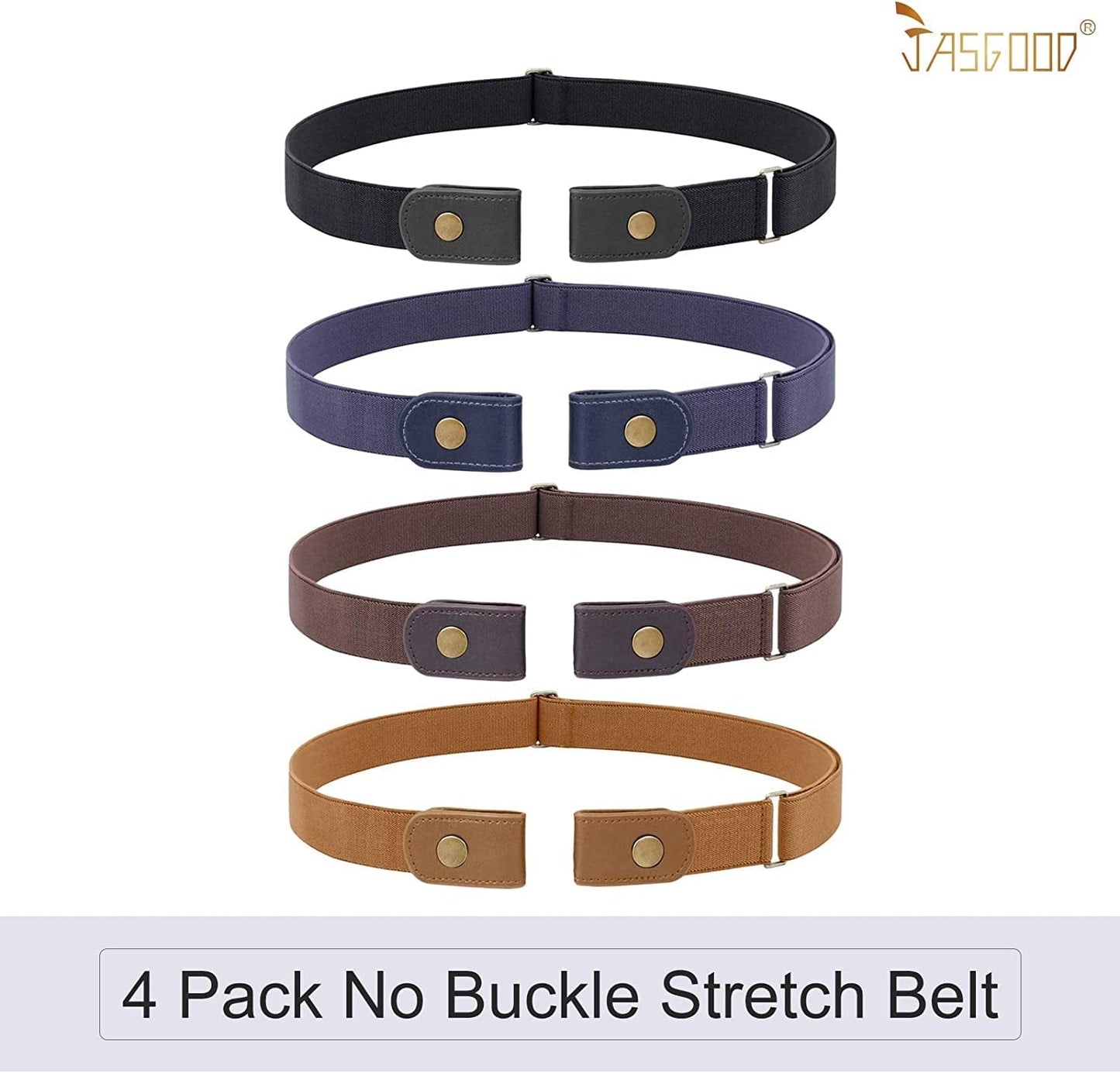 4 Pack No Buckle Belt, JASGOOD Buckle Free Stretch Belt for Women and Men Jeans Pants Apparel & Accessories > Clothing Accessories > Belts KYLIE MAX   