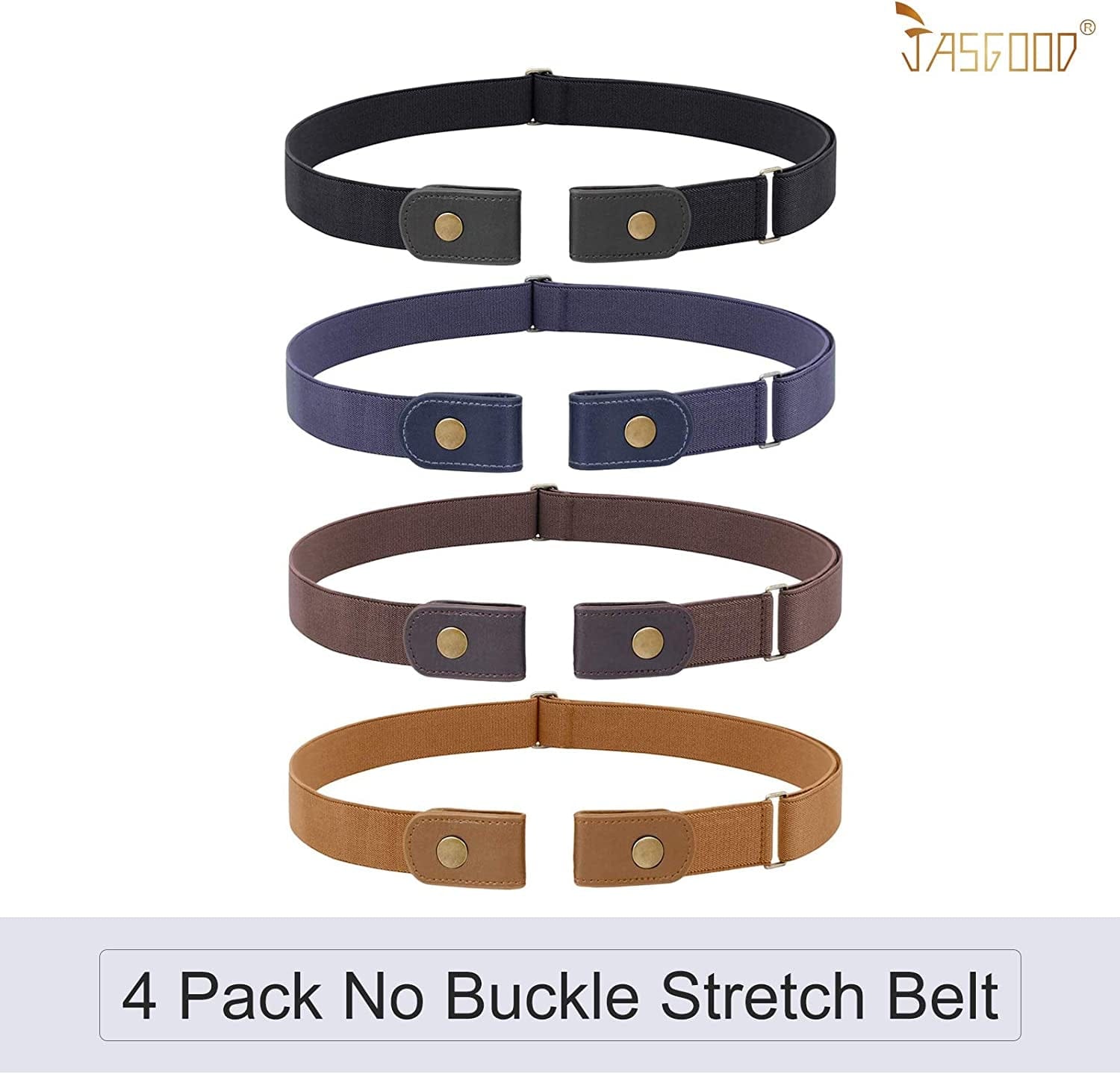 4 Pack No Buckle Belt, JASGOOD Buckle Free Stretch Belt for Women and Men Jeans Pants Apparel & Accessories > Clothing Accessories > Belts KYLIE MAX   