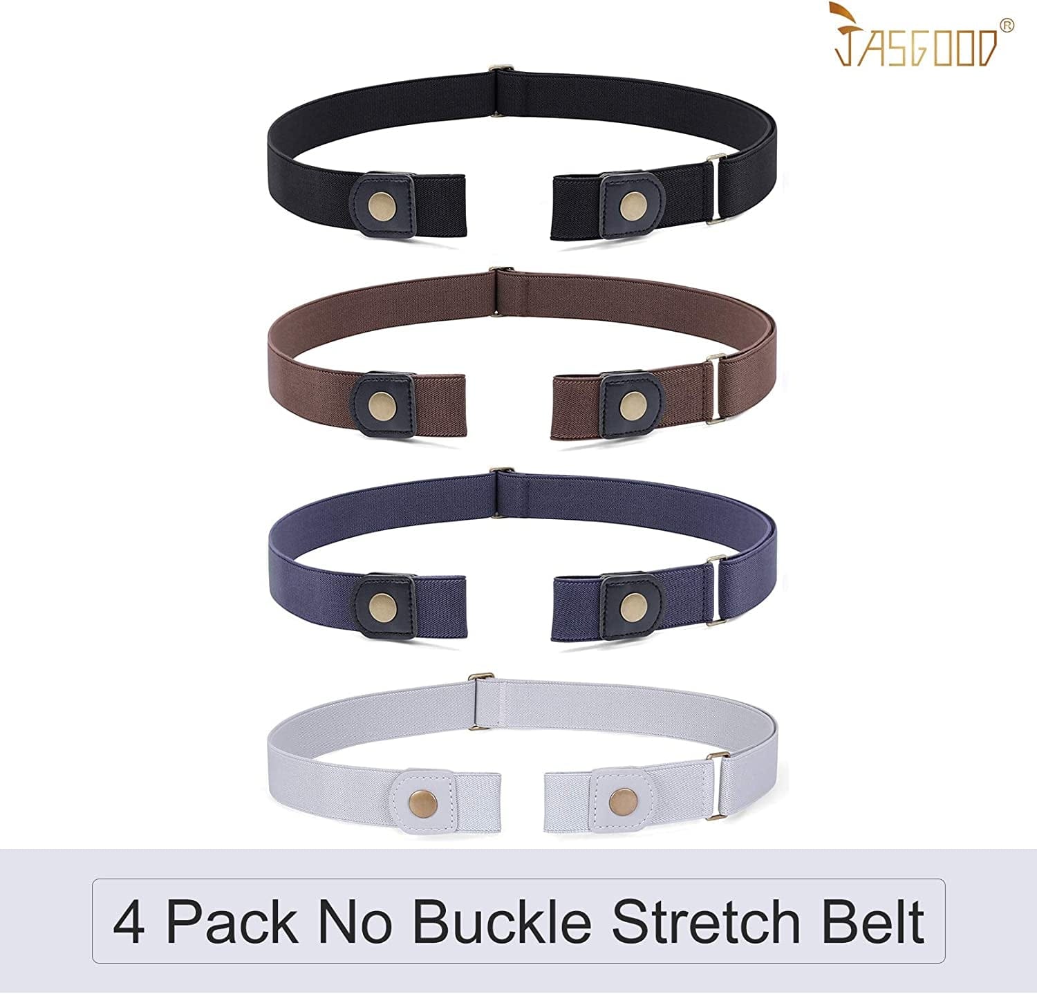 4 Pack No Buckle Belt, JASGOOD Buckle Free Stretch Belt for Women and Men Jeans Pants Apparel & Accessories > Clothing Accessories > Belts KYLIE MAX   