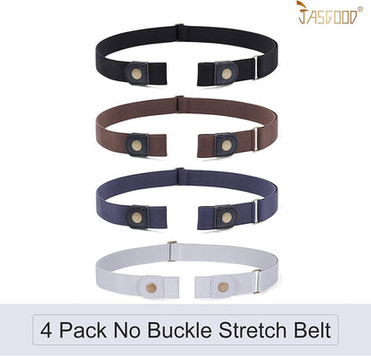 4 Pack No Buckle Belt, JASGOOD Buckle Free Stretch Belt for Women and Men Jeans Pants Apparel & Accessories > Clothing Accessories > Belts KYLIE MAX   