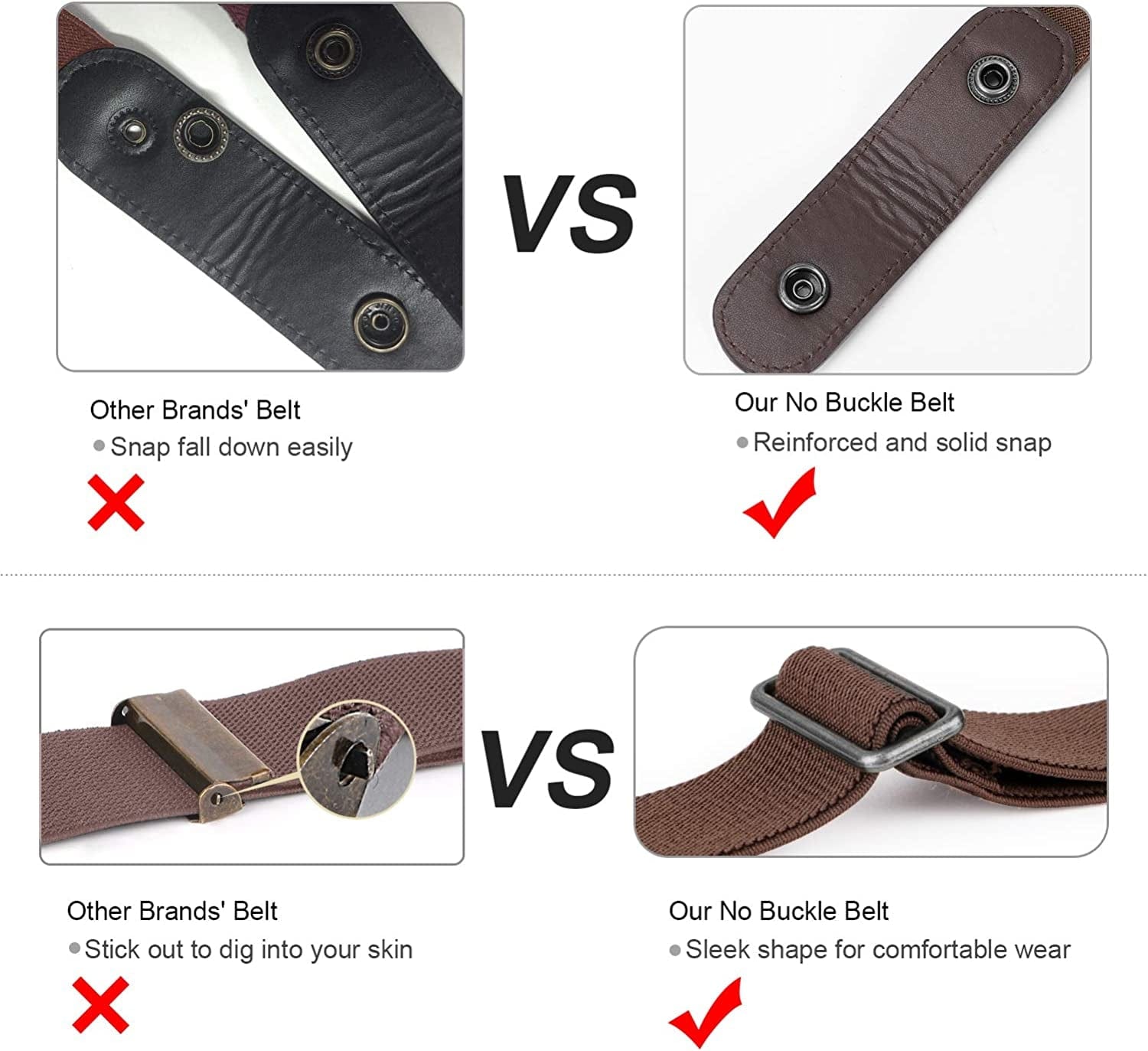 4 Pack No Buckle Belt, JASGOOD Buckle Free Stretch Belt for Women and Men Jeans Pants Apparel & Accessories > Clothing Accessories > Belts KYLIE MAX   