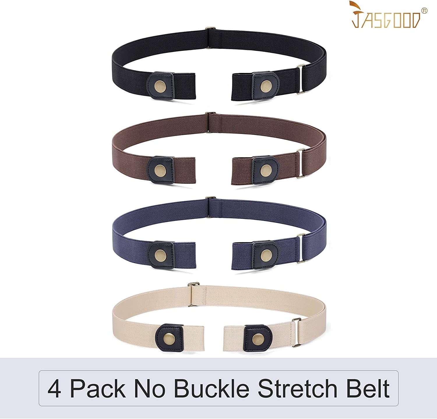 4 Pack No Buckle Belt, JASGOOD Buckle Free Stretch Belt for Women and Men Jeans Pants Apparel & Accessories > Clothing Accessories > Belts KYLIE MAX   