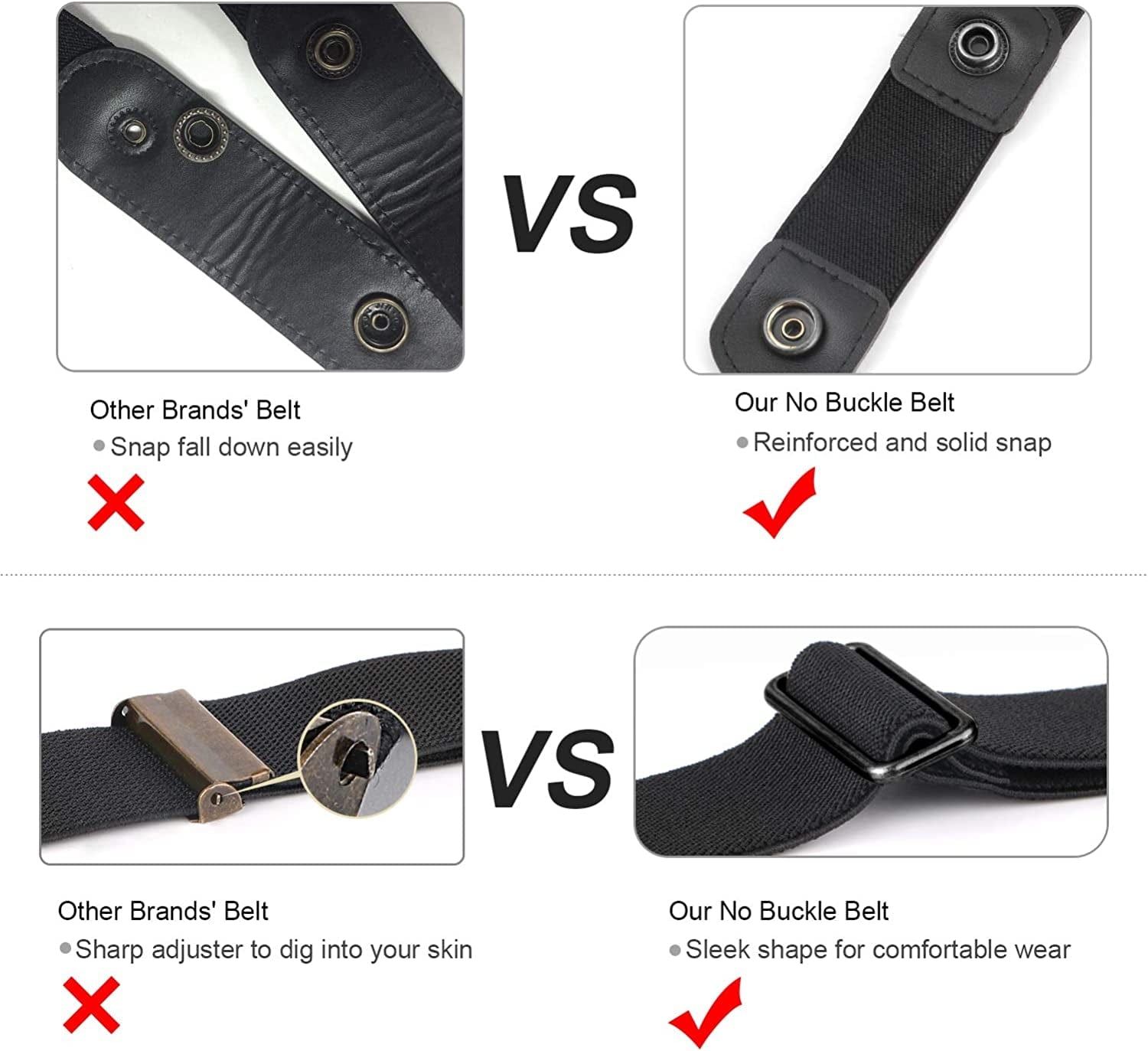 4 Pack No Buckle Belt, JASGOOD Buckle Free Stretch Belt for Women and Men Jeans Pants Apparel & Accessories > Clothing Accessories > Belts KYLIE MAX   