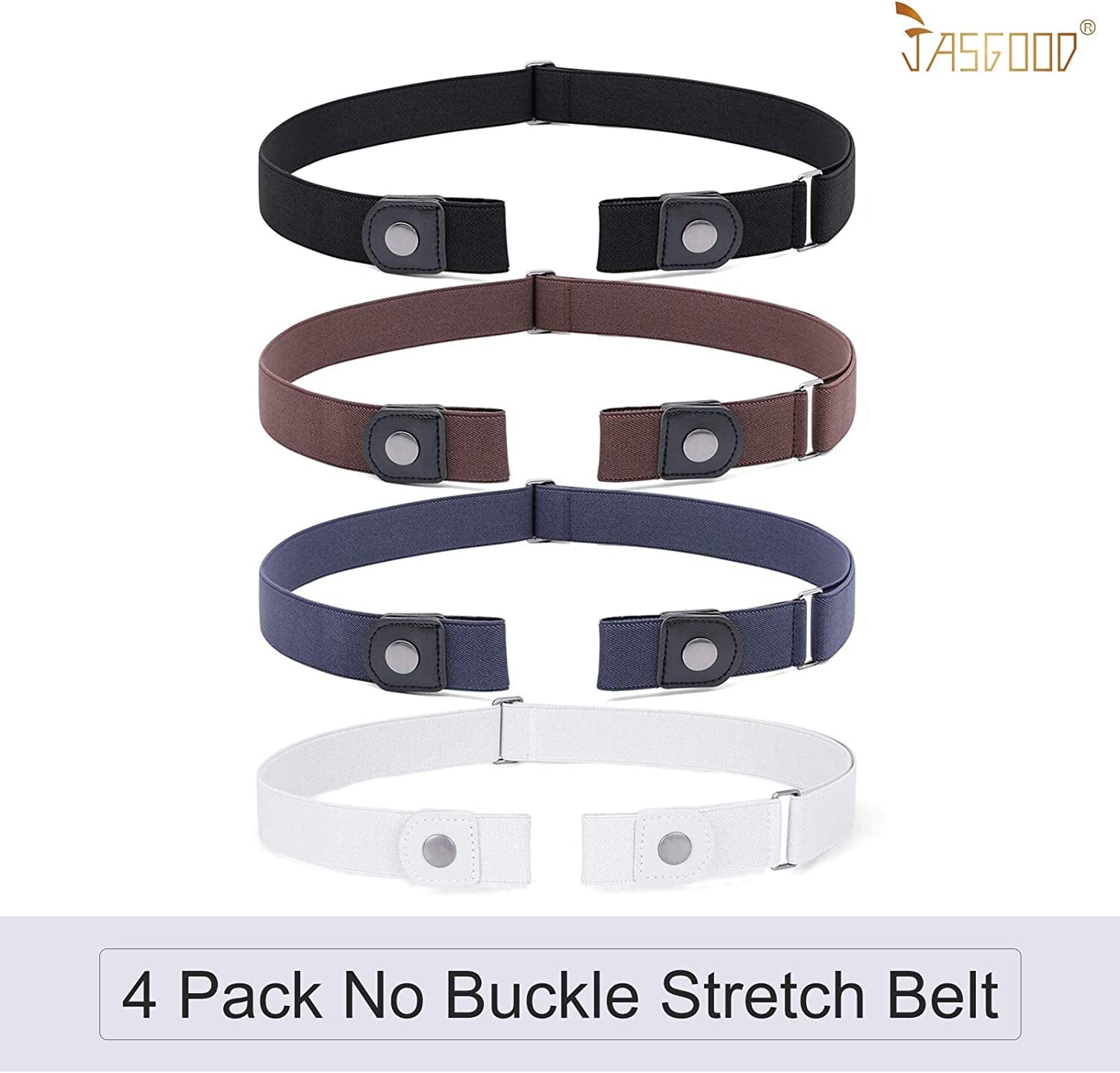 4 Pack No Buckle Belt, JASGOOD Buckle Free Stretch Belt for Women and Men Jeans Pants Apparel & Accessories > Clothing Accessories > Belts KYLIE MAX   