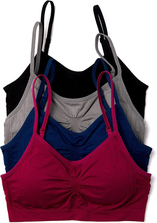4 Pack Nylon Spandex Removable Pads Comfort Bras Ext Sizes (XL, O. Winter)