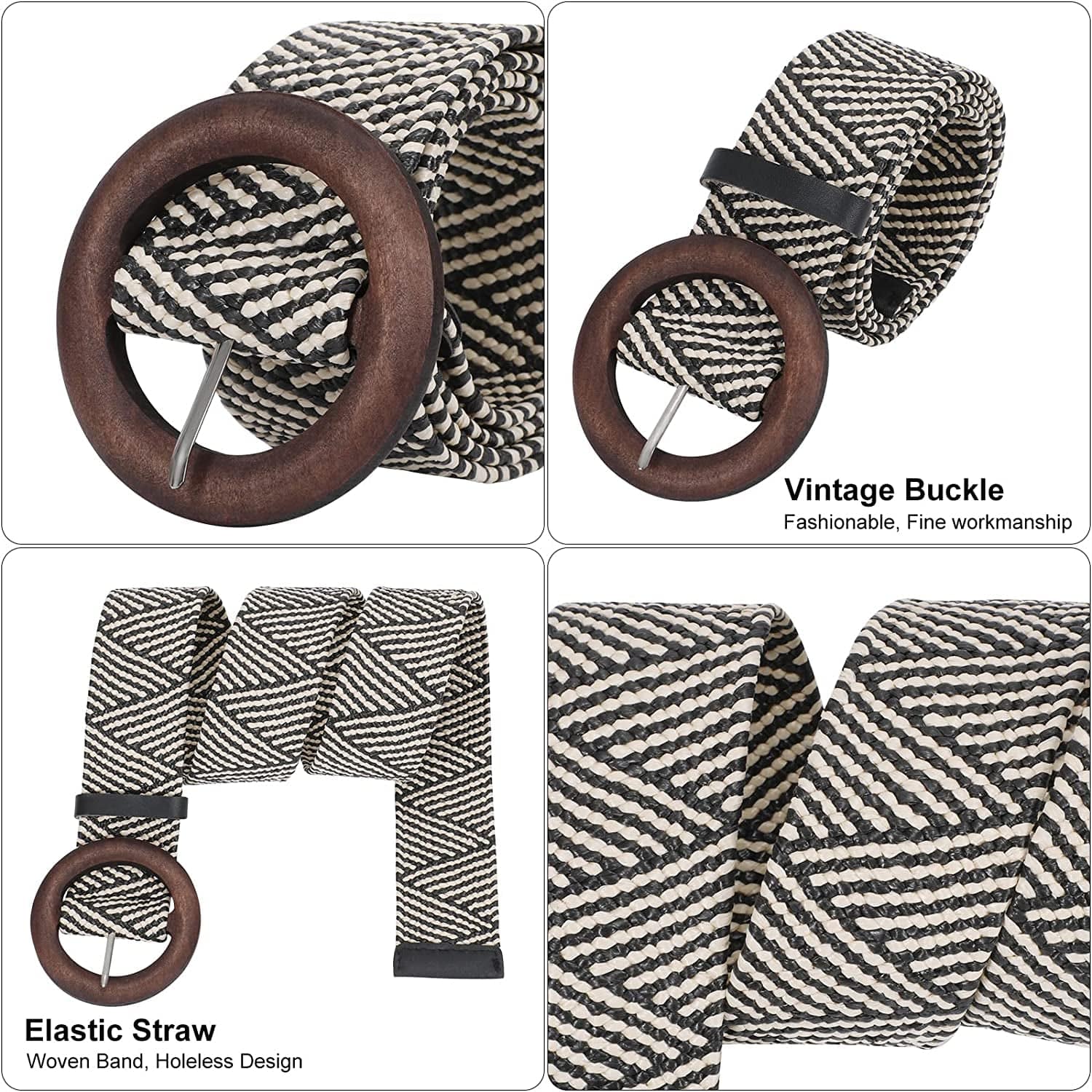 4 Pack Straw Woven Elastic Stretch Waist Belt Fashion Boho Dress Braided Belts for Women Apparel & Accessories > Clothing Accessories > Belts VONMELLI   