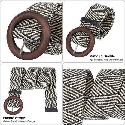 4 Pack Straw Woven Elastic Stretch Waist Belt Fashion Boho Dress Braided Belts for Women Apparel & Accessories > Clothing Accessories > Belts VONMELLI   