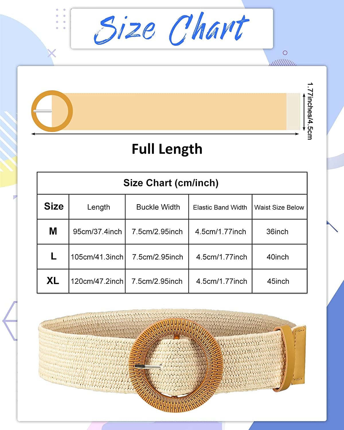 4 Pack Straw Woven Elastic Stretch Waist Belt Women Skinny Dress Belt Wooden Buckle Waist Dress Band Apparel & Accessories > Clothing Accessories > Belts WILLBOND   