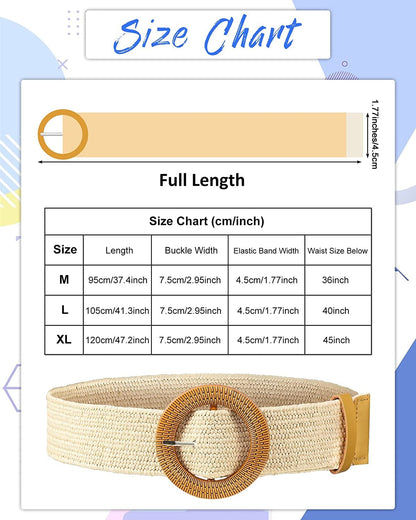 4 Pack Straw Woven Elastic Stretch Waist Belt Women Skinny Dress Belt Wooden Buckle Waist Dress Band Apparel & Accessories > Clothing Accessories > Belts WILLBOND   