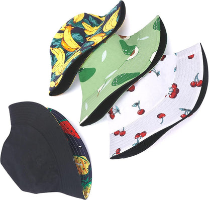 4 Pack Unisex Print Bucket Hats, Cotton Beach Sun Hat for Women Summer Travel, Outdoor Reversible Cap Double Sides Wear for Women Men Apparel & Accessories > Clothing Accessories > Hats Piklohas   