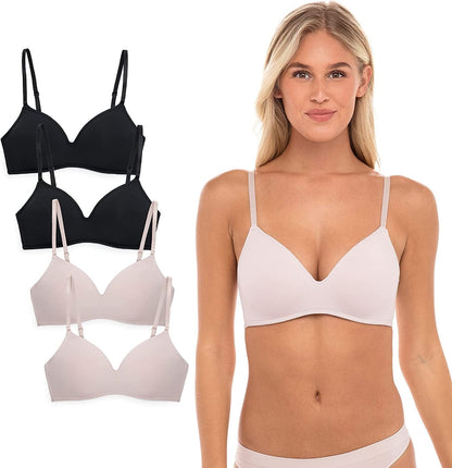 4 Pack Wirefree Bra - Women'S Flexible Soft Foam Wireless No Wire Soft Pad T Shirt Bra Value Pack Neutral / (36) 36DD