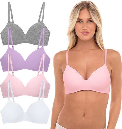 4 Pack Wirefree Bra - Women'S Flexible Soft Foam Wireless No Wire Soft Pad T Shirt Bra Value Pack Lavender/Pink / (36) 36C